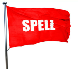 spell, 3D rendering, a red waving flag