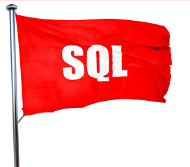 sql, 3D rendering, a red waving flag