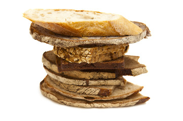 Several pieces of bread on a white background