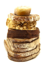 Stack of breads on a white background