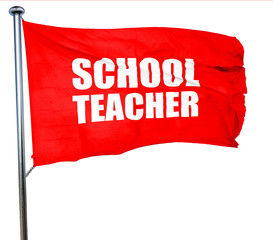 school teacher, 3D rendering, a red waving flag