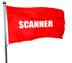 scanner, 3D rendering, a red waving flag