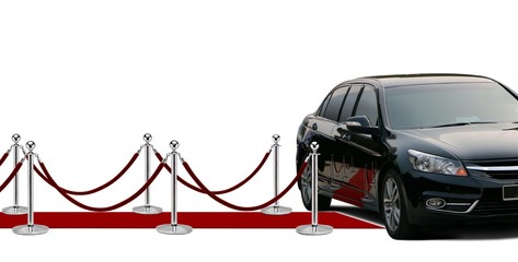 Black limousine arrival and red carpet