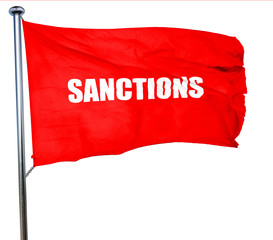 sanctions, 3D rendering, a red waving flag