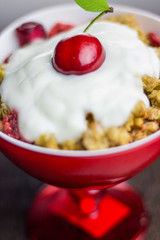 breakfast, Cereal with white Yogurt and tasty grapes