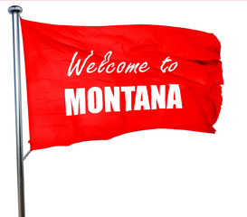 Welcome to montana, 3D rendering, a red waving flag