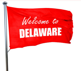 Welcome to delaware, 3D rendering, a red waving flag
