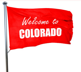 Welcome to colaroda, 3D rendering, a red waving flag