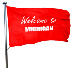 Welcome to michigan, 3D rendering, a red waving flag