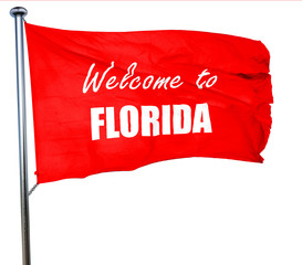 Welcome to florida, 3D rendering, a red waving flag