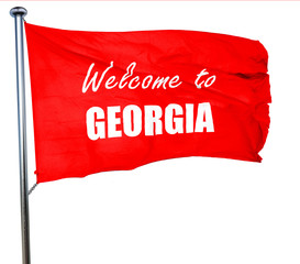 Welcome to georgia, 3D rendering, a red waving flag