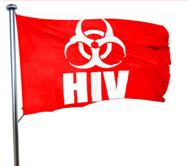 Aids virus concept background, 3D rendering, a red waving flag