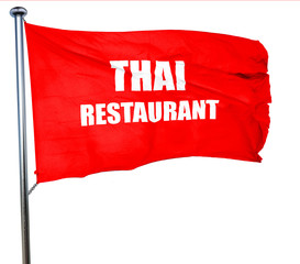 Delicious thai cuisine, 3D rendering, a red waving flag