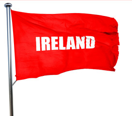 Greetings from ireland, 3D rendering, a red waving flag