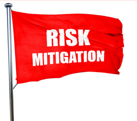 Risk mitigation sign, 3D rendering, a red waving flag