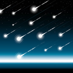 Blue night sky with shooting stars.