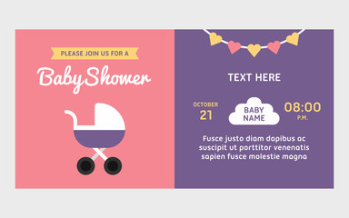 Baby shower invitation template. Colored flat vector illustartion.