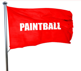 paintball sign background, 3D rendering, a red waving flag
