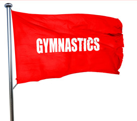 gymnastics sign background, 3D rendering, a red waving flag