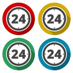 Open 24 hours icons set with long shadow