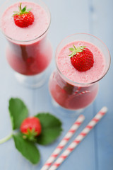 Delicious strawberry smoothie with milk, prepared with fresh str