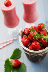 Delicious strawberry smoothie with milk, prepared with fresh str