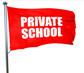 private school, 3D rendering, a red waving flag