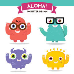 Aloha monster set,monster logo template.monster design character.