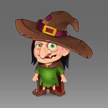 Illustration of cartoon witch with hat