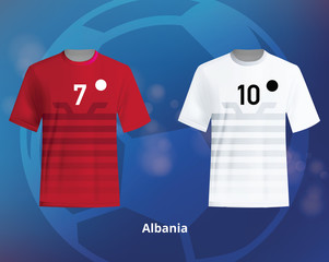Color soccer T-shirts of Albania. Football team equipment
