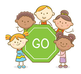 Kids With Go Sign