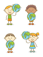 Set of Kids With Globe