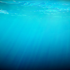 Fototapeta na wymiar Underwater blue background in sea, ocean, with volume light. 3d illustration