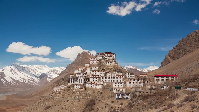 Time Lapse of Key Gompa Monastery (4166 m) at sunrise. Spiti valley, Himachal Pradesh, India.