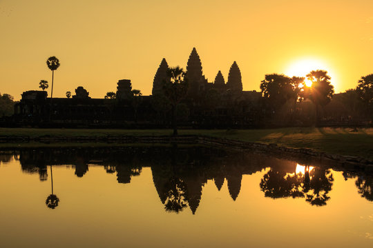 Sunrise at Angor wat in Cambodia, which is a world heritage