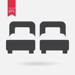 Hotel Room. Bed Icon vector. Flat design. Two Bed sign isolated on white background.