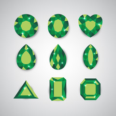 Green Diamonds and Ruby Vector Icons
