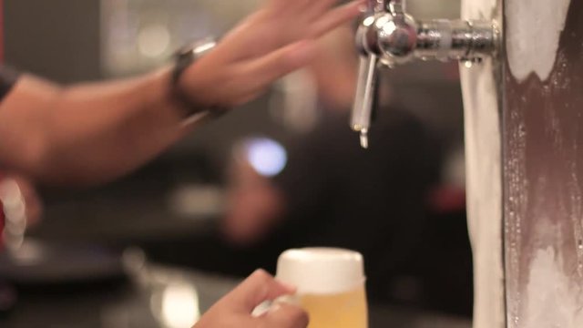 Bartender pouring draft beer in the bar