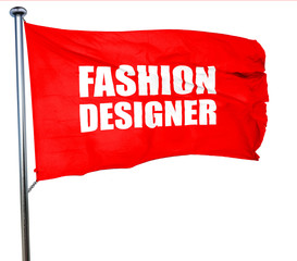 fashion designer, 3D rendering, a red waving flag