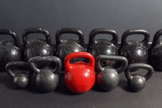 Different sizes of kettlebells