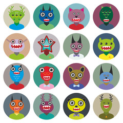 Cute cartoon Monsters Set. Big collection on white background. vector