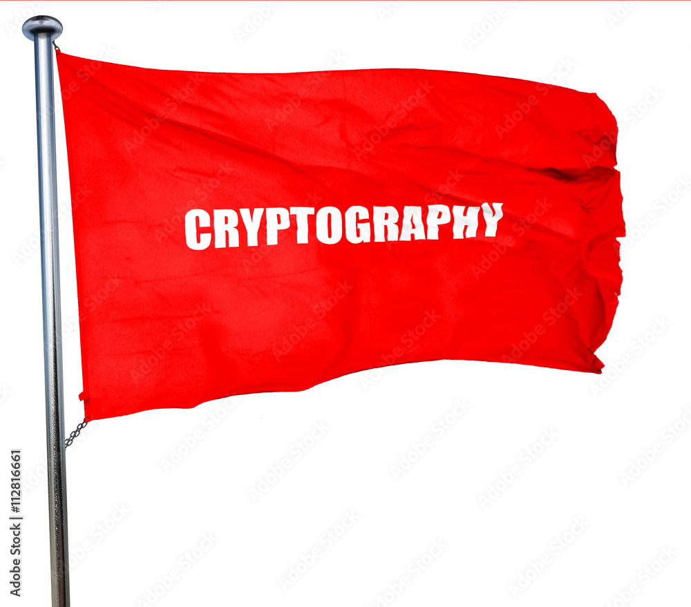 Poster cryptography, 3d rendering, a red waving flag