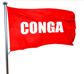 conga, 3D rendering, a red waving flag