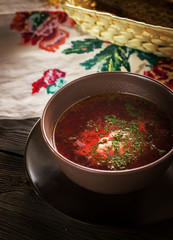 Bowl with russian soup 
