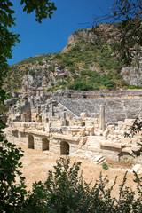 Ancient rock-cut tombs in Myra, Demre, Turkey