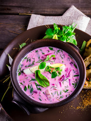 Russian cold soup with beetroot.