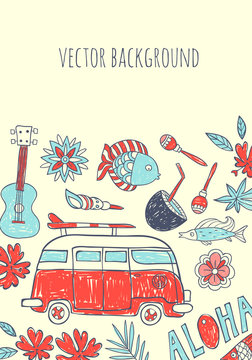 beach vacation. vector background with  hand drawn graphic elements