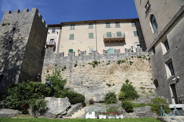 Ancient architecture of the independent Republic of San Marino in the summer
