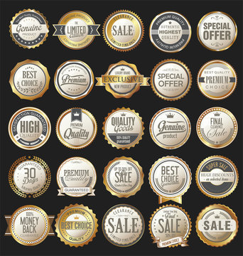 Retro vintage golden badges and labels collection