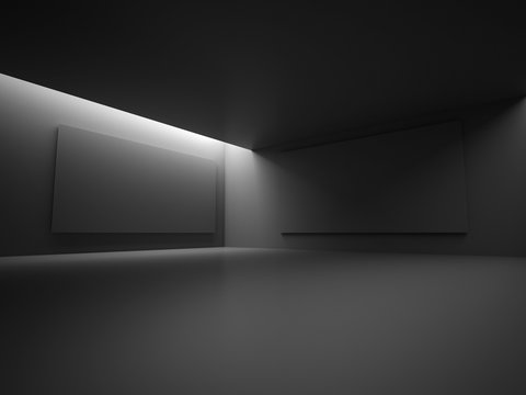 Empty Dark Room With Decorate Lights. Interior Background. 3d Render Illustration.